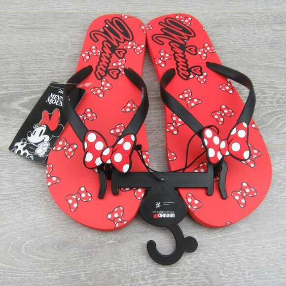 Disney Minnie Mouse Sandal Flip Flops Red White Polka Bow Tie Women's Size 8 NEW - Picture 3 of 11